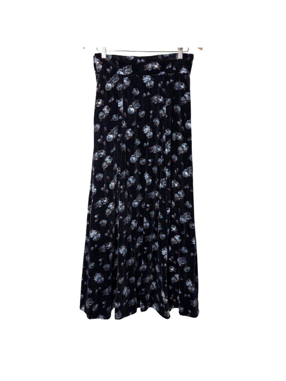 Vintage Navy Blue Floral Velvet Maxi Skirt 32" Waist Medium Handmade Evening